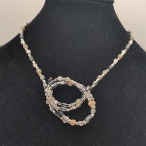 Hematite & Silver Toned Textured Beads Magnetic Necklace can be worn as Bracelet